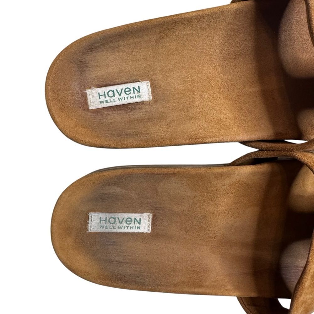 Haven Well Within Women's Suede Brown Honey Suede Cutout Slides Sandals Size 9M - Picture 4 of 9